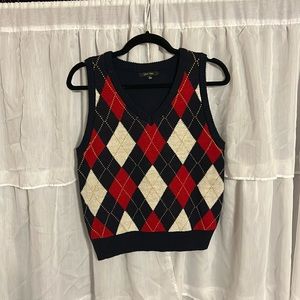 Blue and Red Cropped Argyle Sweater Vest
